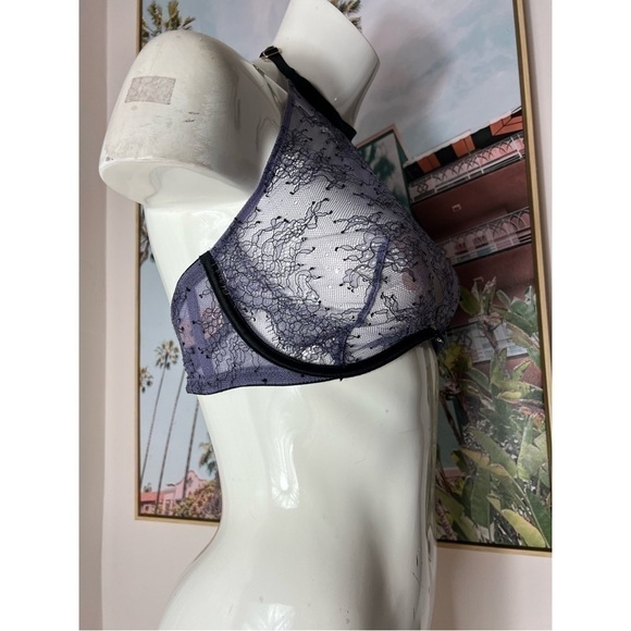 Victoria's Secret Very Sexy Purple Lace Sheer Underwire High Neck Bra Size 38C - Picture 3 of 13